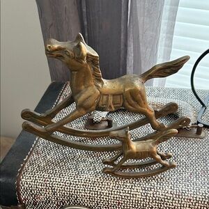 Vintage Brass Rocking Horse Figurines - Set of 2